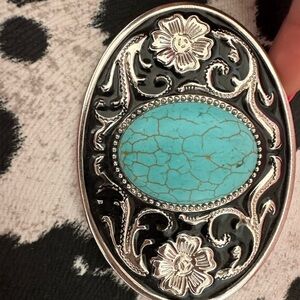 Turquoise and Silver Floral Belt Buckle